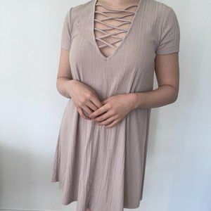 [NEW] Beige/Taupe Criss-Cross Tunic Dress